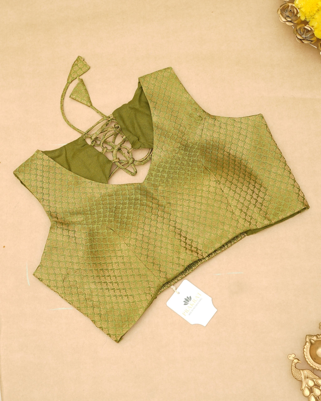 GREEN BANARASI BROCADE BLOUSE (SLEEVLESS)