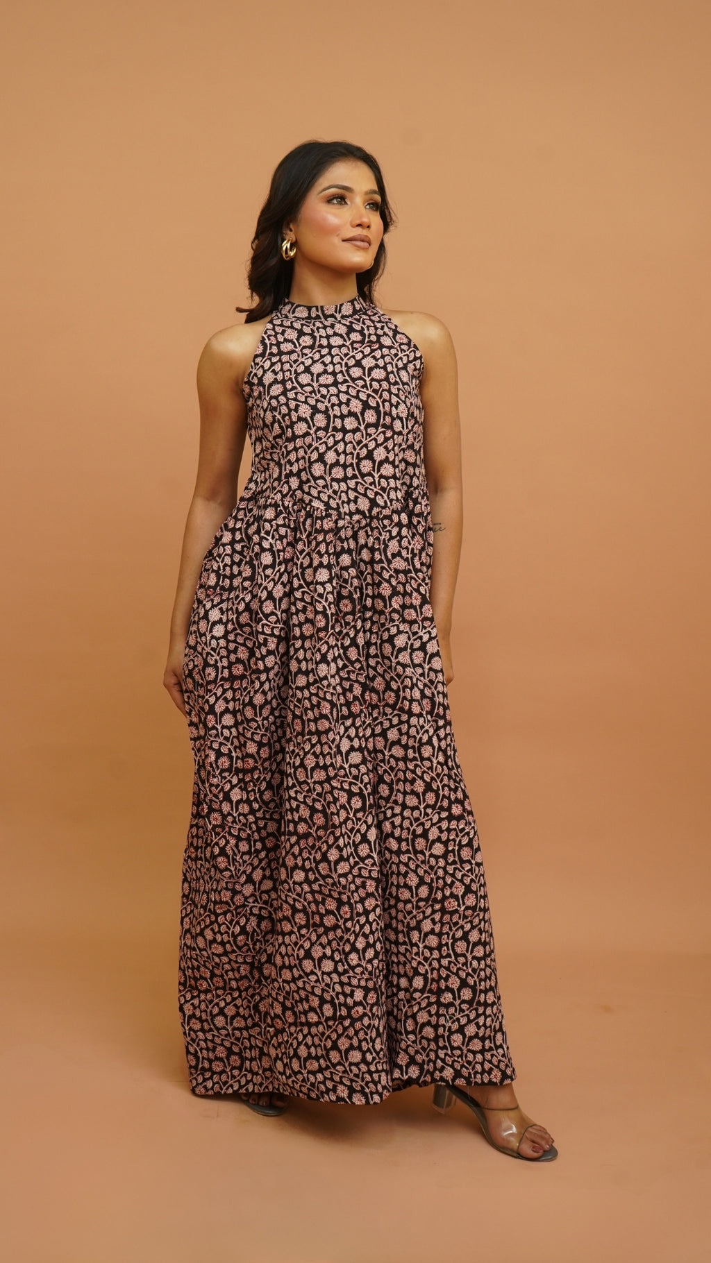 RED BLACK BAGH PRINT DRESS