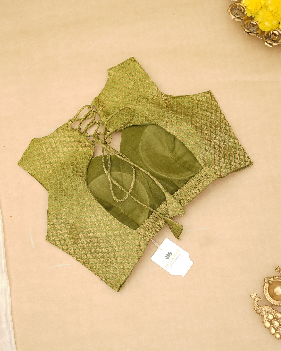 GREEN BANARASI BROCADE BLOUSE (SLEEVLESS)
