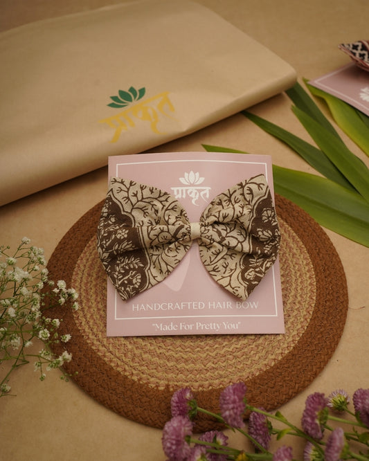 BEIGE BROWN BAGH PRINT BOWCLIP