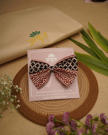 BLACK RED STRIPED BAGH PRINT BOWCLIP