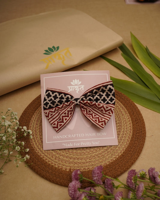 BLACK RED STRIPED BAGH PRINT BOWCLIP