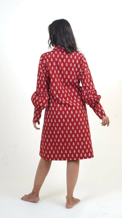 RED WHITE BAGH PRINT DRESS