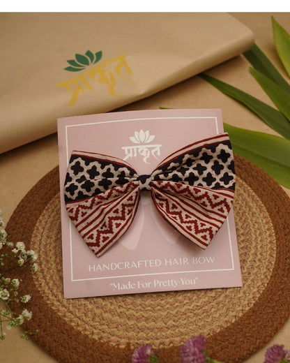 BLACK RED STRIPED BAGH PRINT BOWCLIP