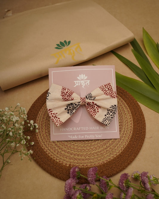 WHITE RED & BLACK BAGH PRINT BOWCLIP