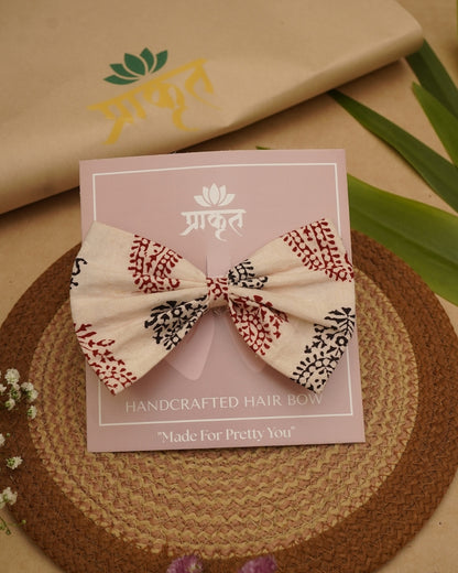 WHITE RED & BLACK BAGH PRINT BOWCLIP