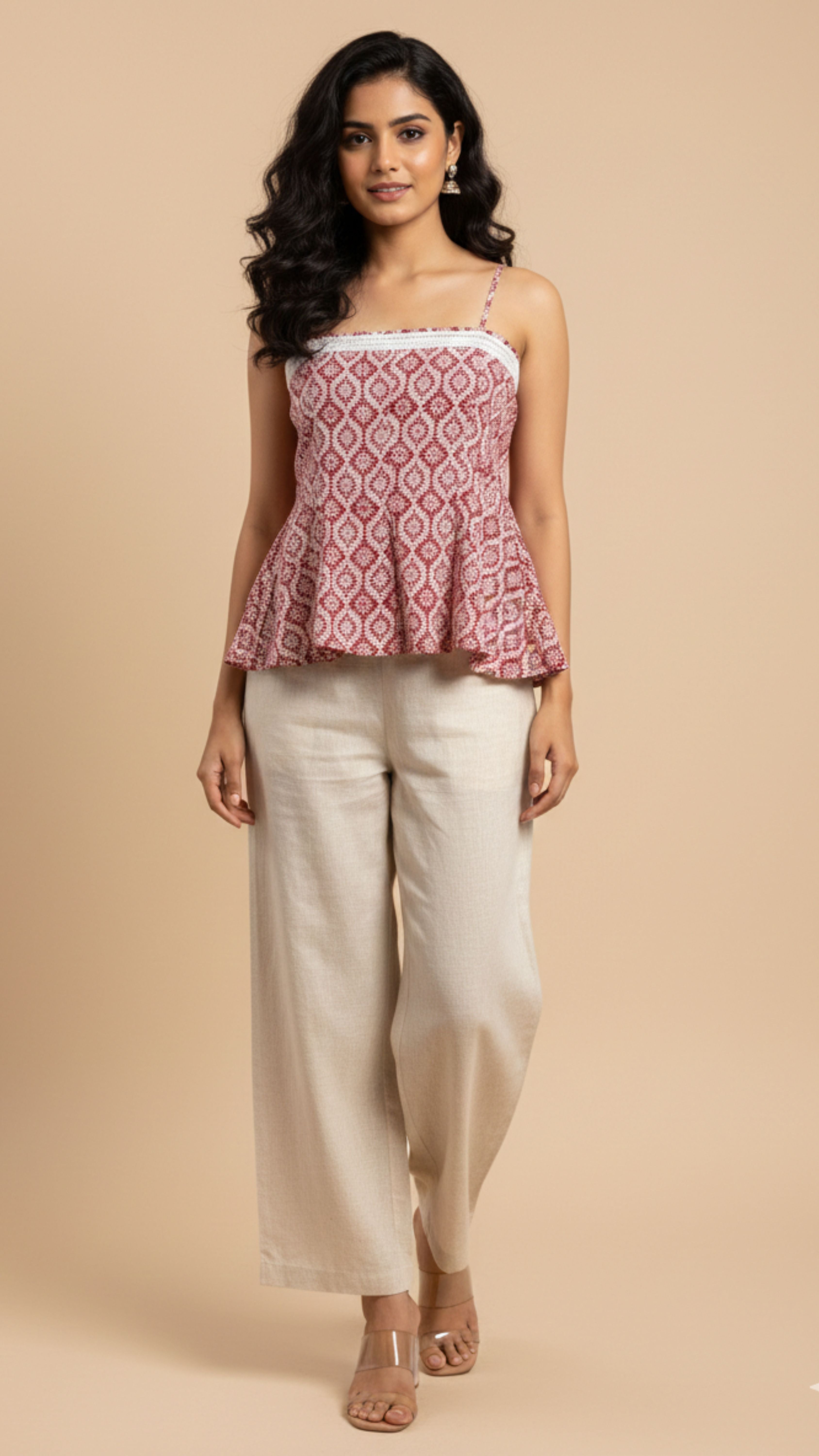 RED WHITE BAGH PRINT TOP