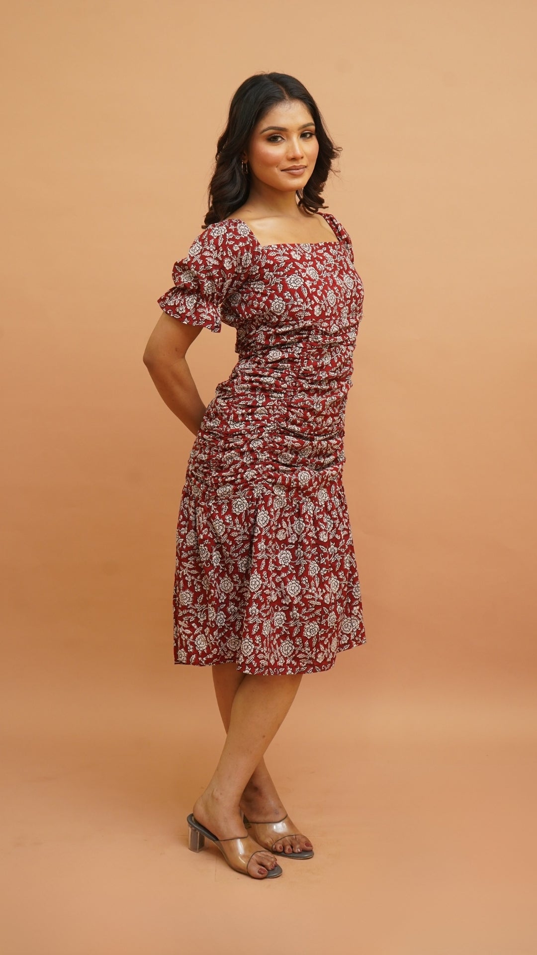 MAROON BAGH PRINT DRESS