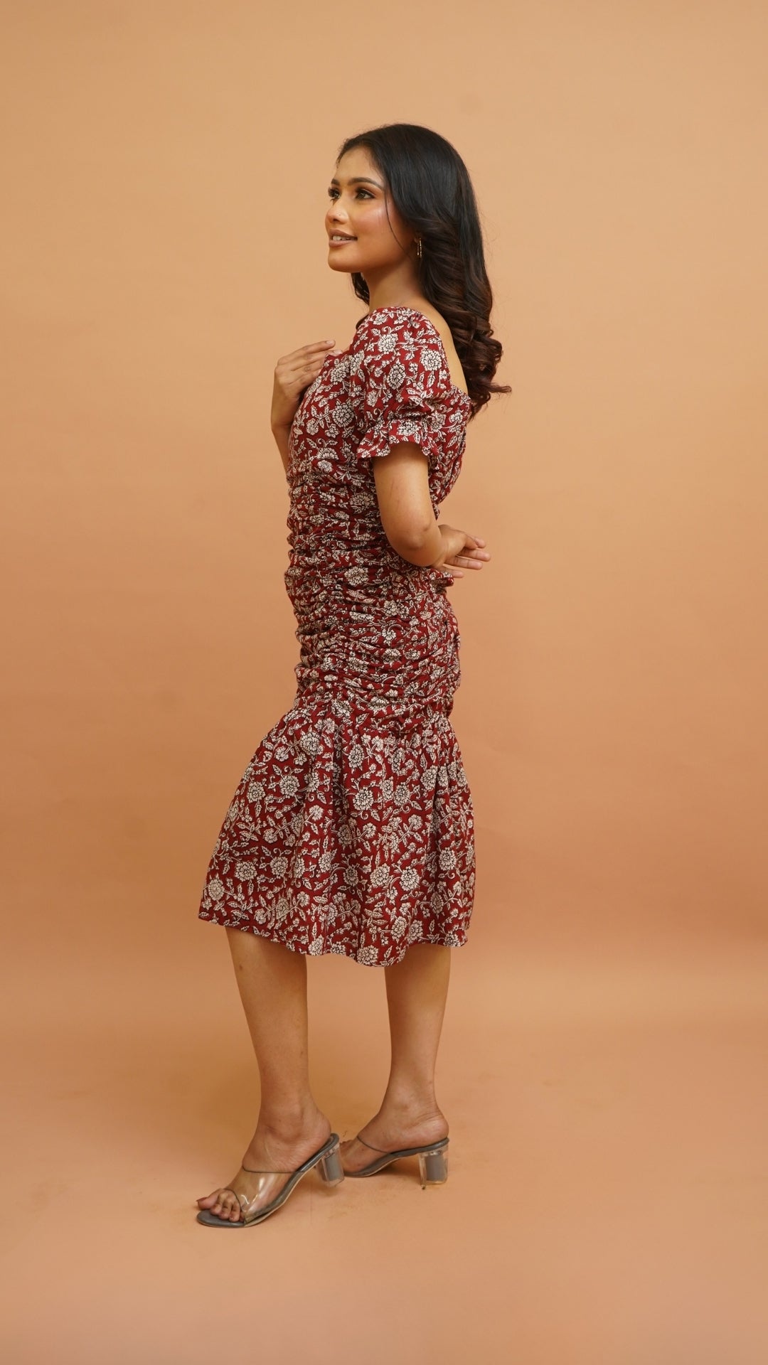 MAROON BAGH PRINT DRESS