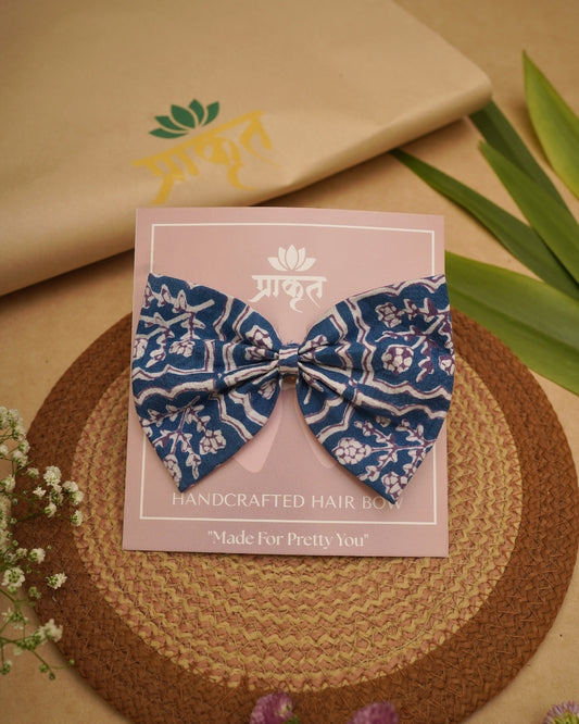 INDIGO BLUE WHITE BAGH PRINT BOWCLIP