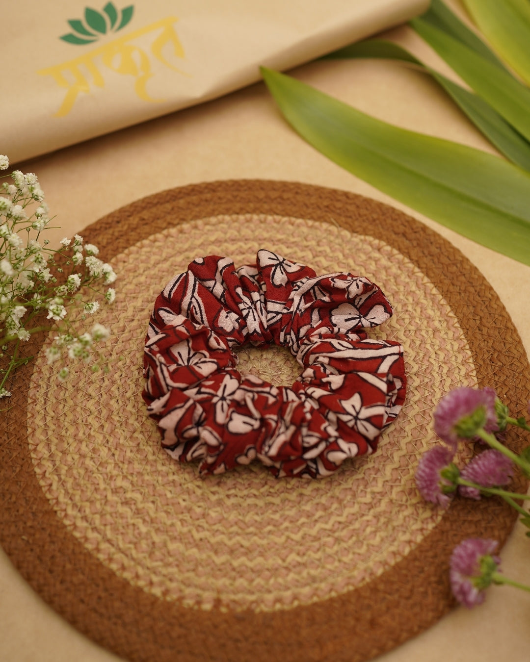 MAROON BELL BAGH PRINT SCRUNCHIES