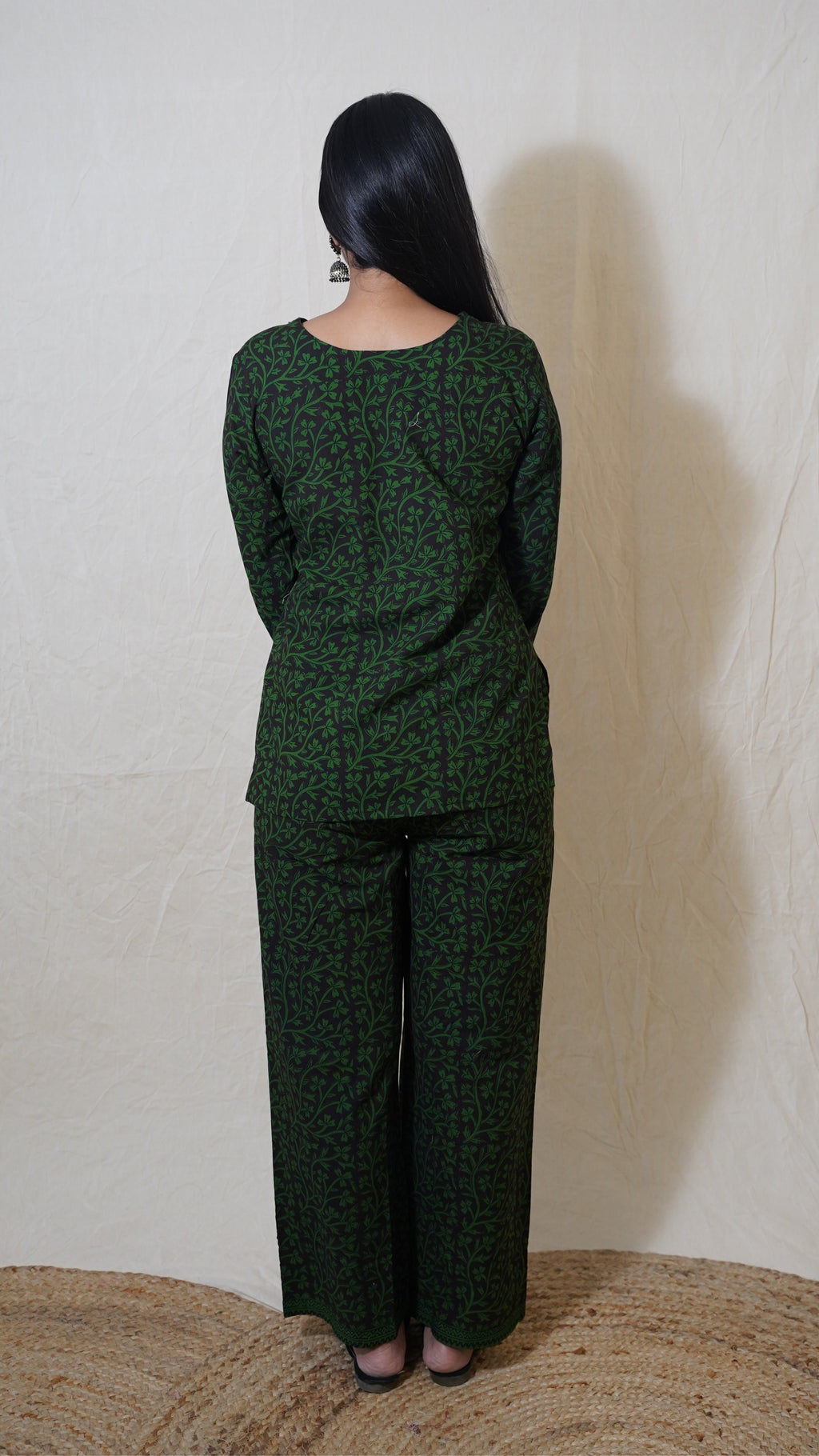 DARK GREEN BLACK FLORAL BAGH PRINT CO-ORD SET