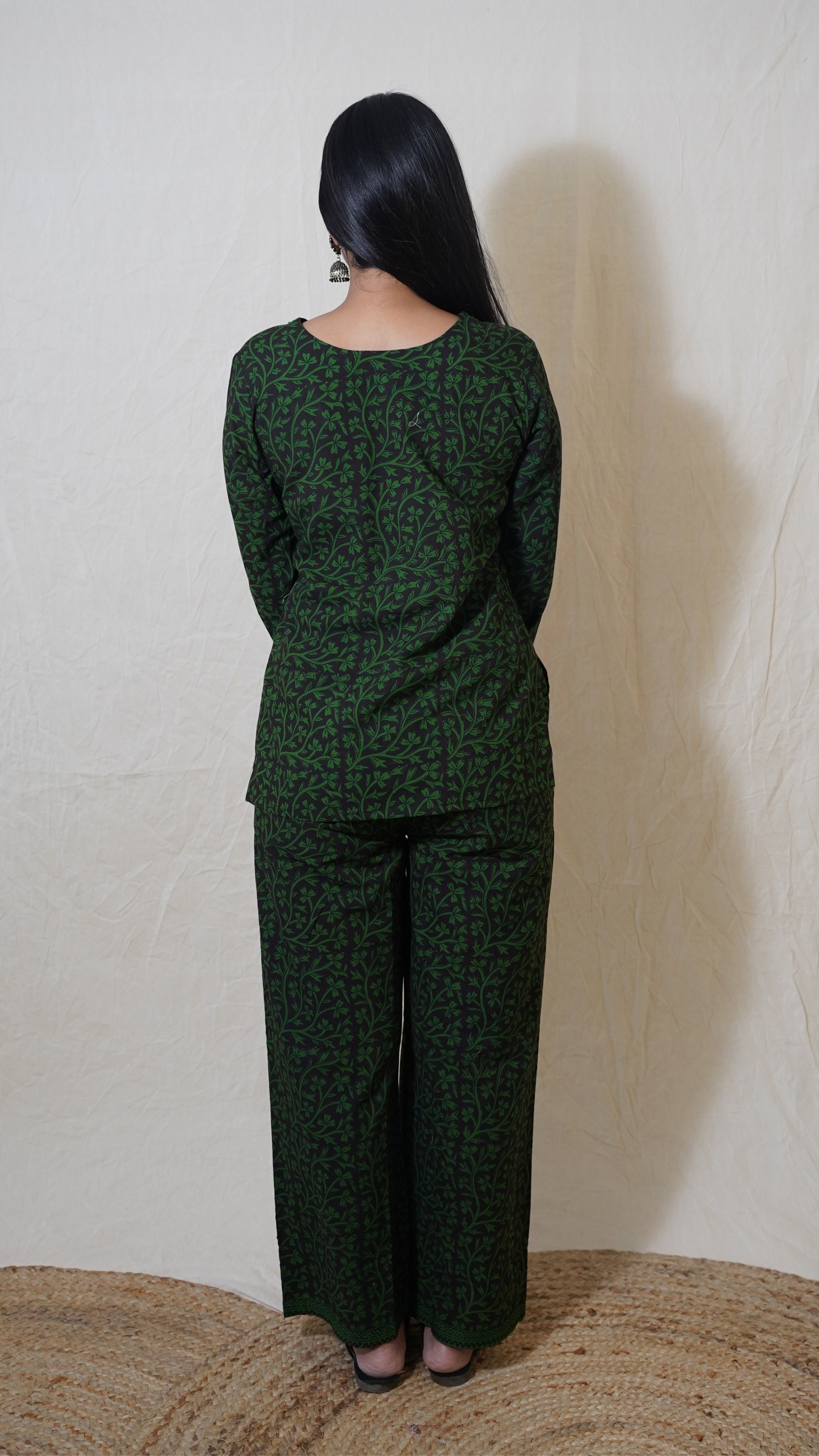 DARK GREEN BLACK FLORAL BAGH PRINT CO-ORD SET