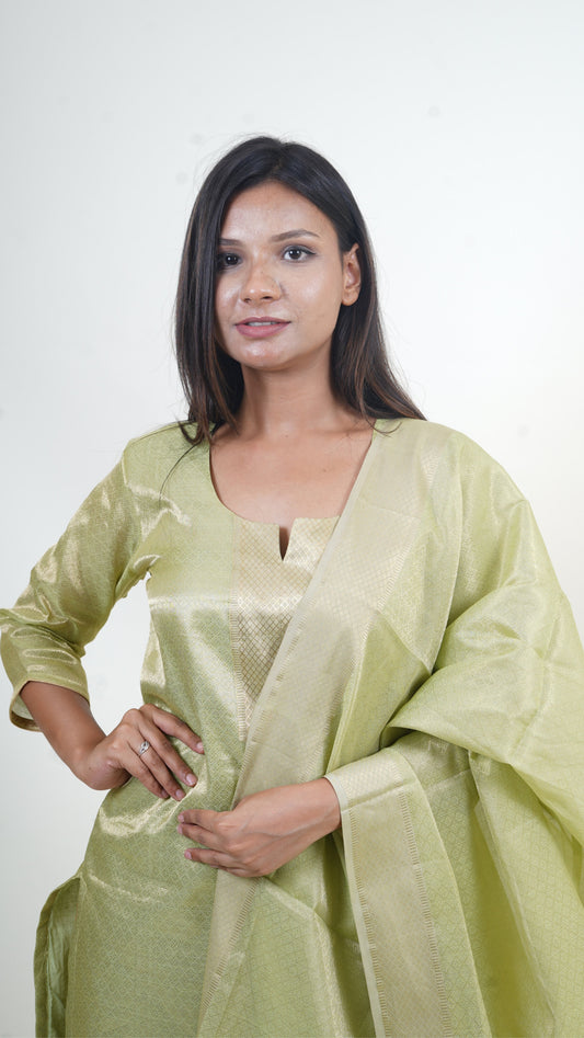 SAP GREEN BROCADE MAHESHWARI SUIT DUPATTA SETS