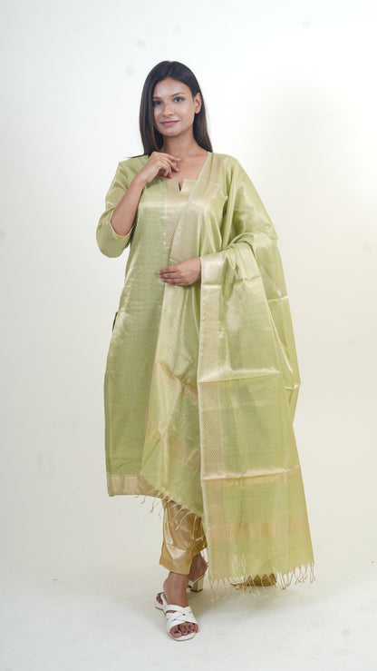 SAP GREEN BROCADE MAHESHWARI SUIT DUPATTA SETS