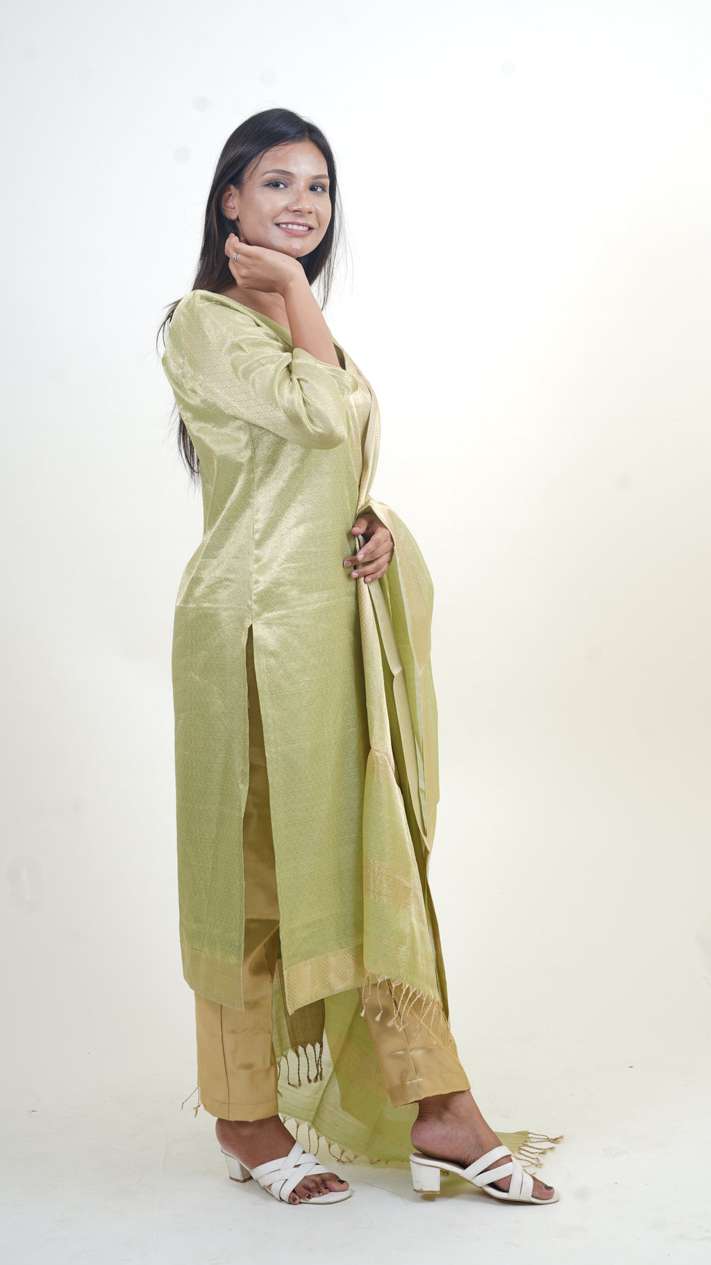 SAP GREEN BROCADE MAHESHWARI SUIT DUPATTA SETS