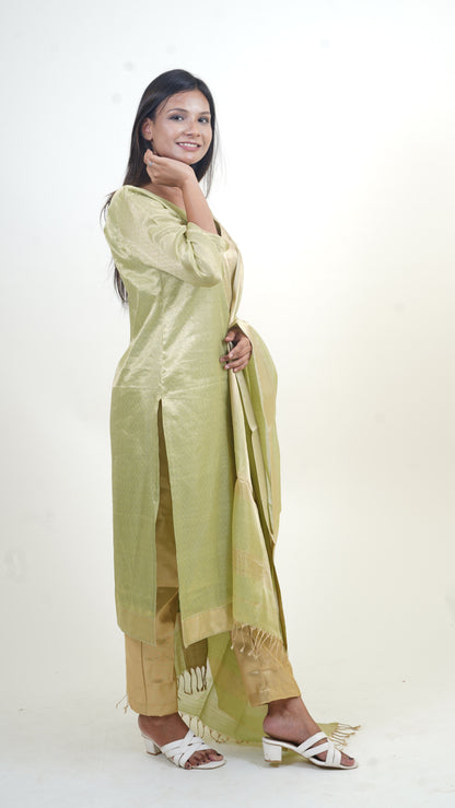 SAP GREEN BROCADE MAHESHWARI SUIT DUPATTA SETS