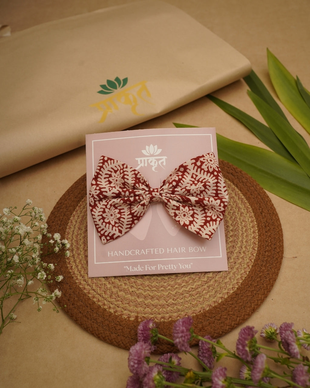 RED WHITE BATIK PRINT BOWCLIP
