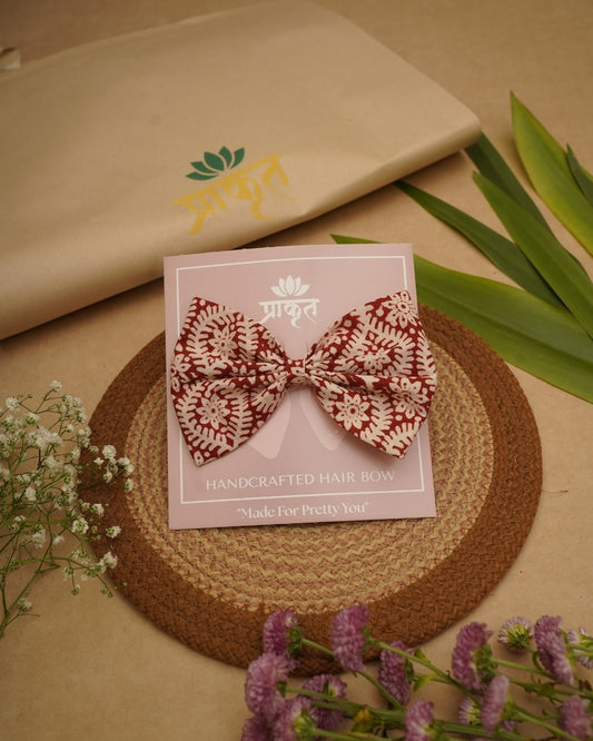 RED WHITE BATIK PRINT BOWCLIP