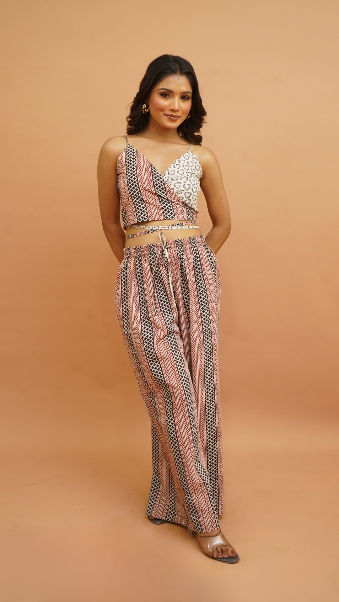 BLACK RED VERTICAL BAGH PRINT CO-ORD SET