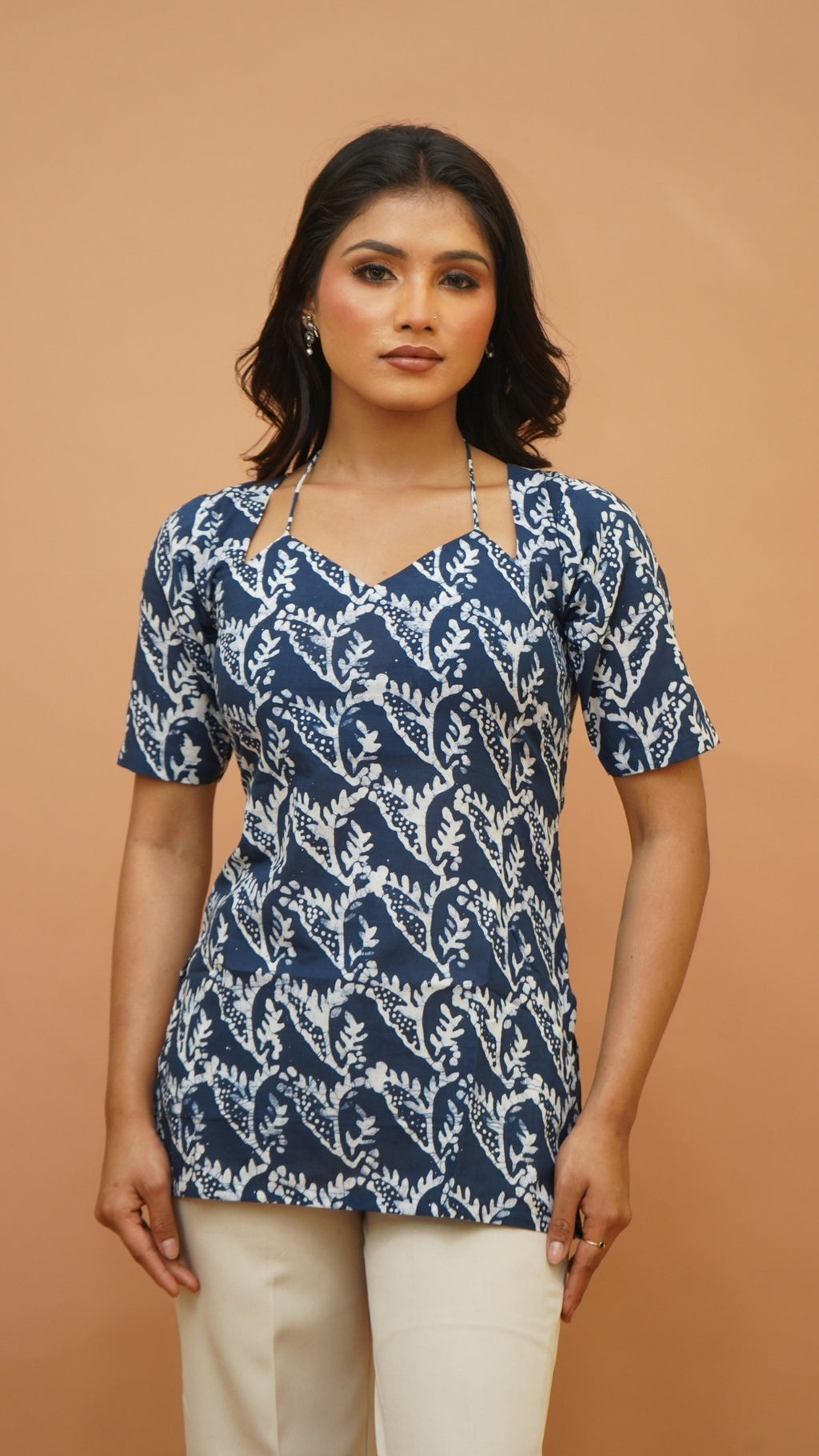 INDIGO WHITE BATIK PRINT SHORT KURTI