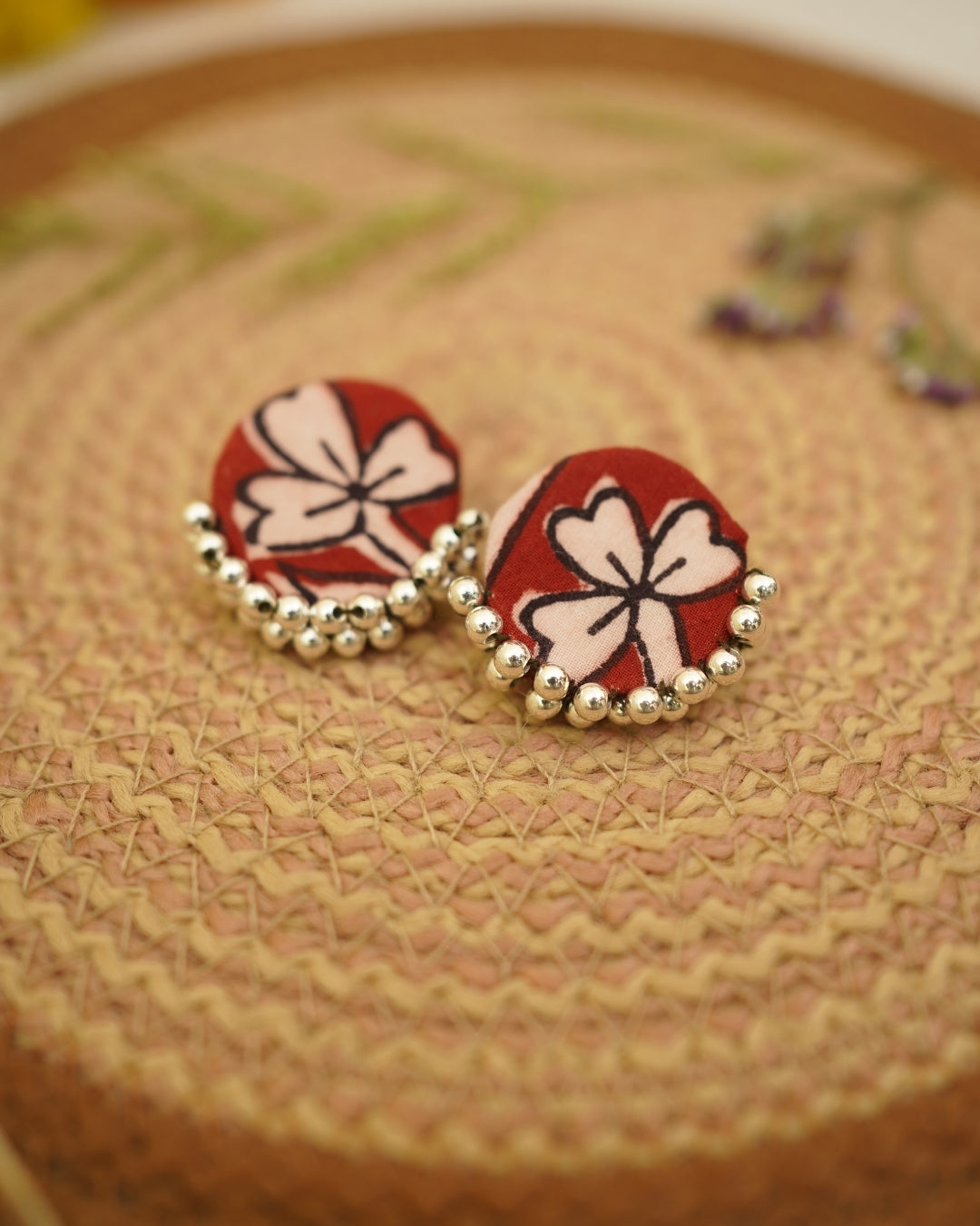 RED WHITE BAGH PRINT EARRING