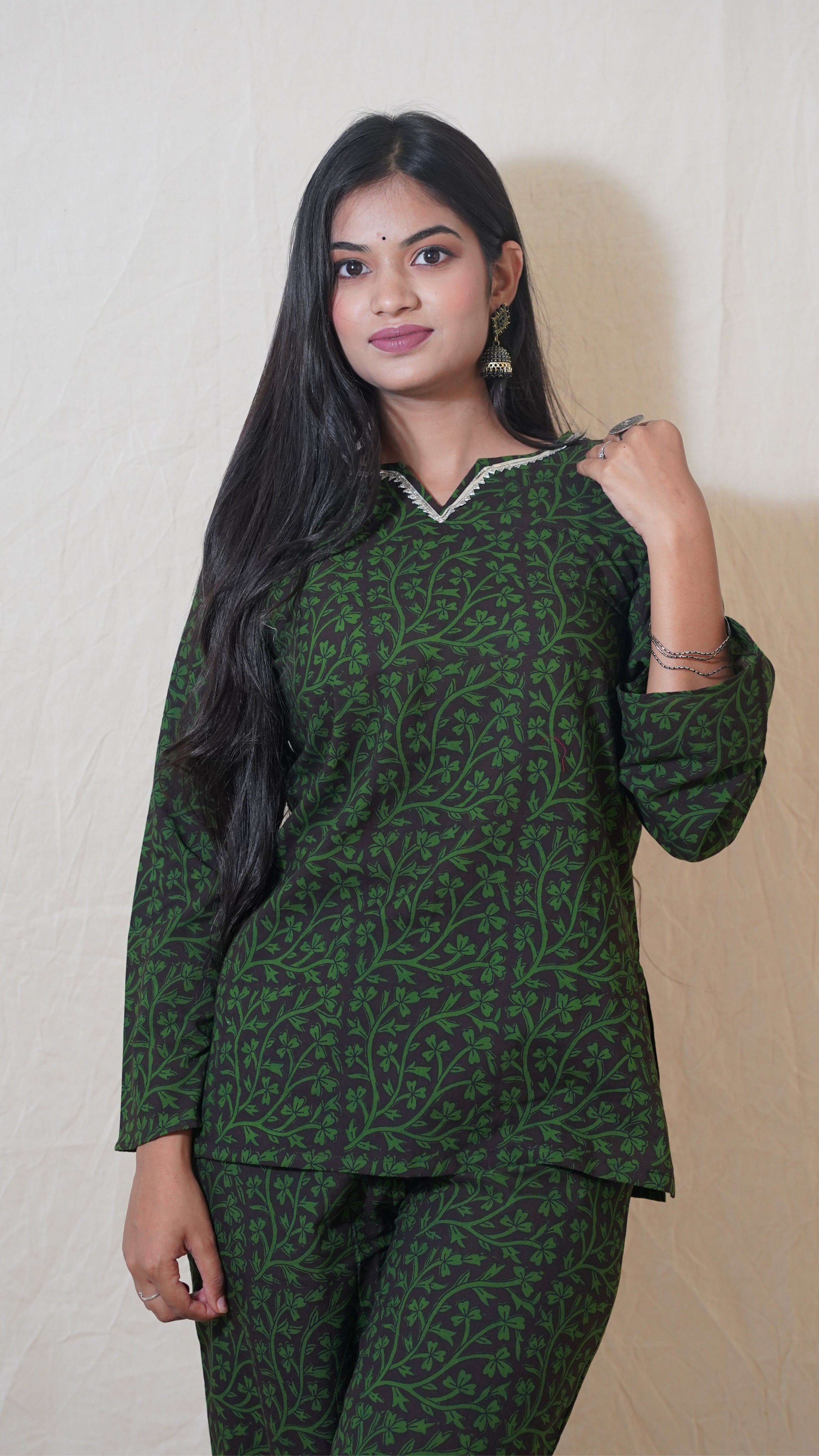 DARK GREEN BLACK FLORAL BAGH PRINT CO-ORD SET