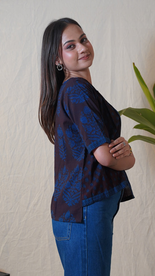 INDIGO BAGH PRINT ASYMMETRIC TOP