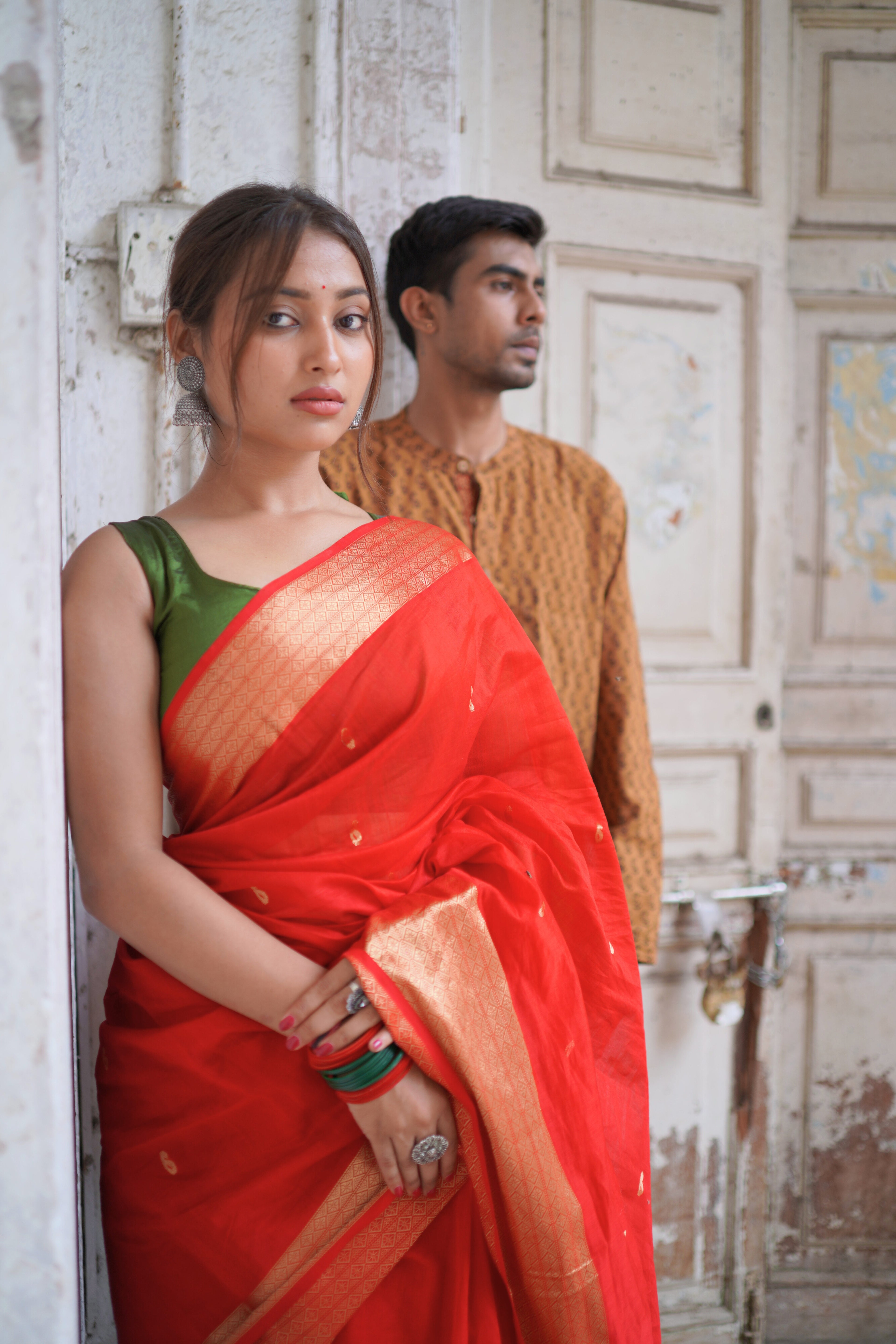 KUMKUM RED GOLDEN ZARI BORDER MAHESHWARI SILK SAREE