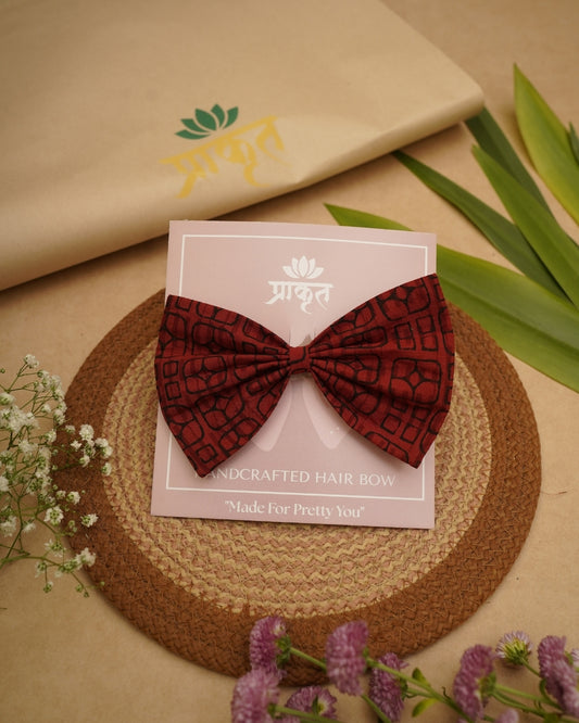 MAROON BLACK BATIK PRINT BOWCLIP