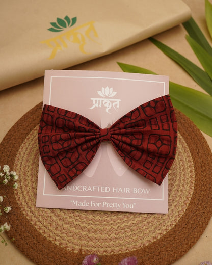 MAROON BLACK BATIK PRINT BOWCLIP