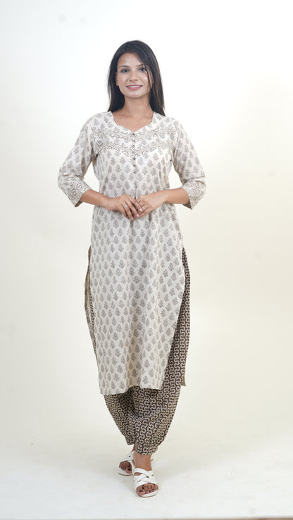 BEIGE BROWN  BAGH PRINT SUIT SET