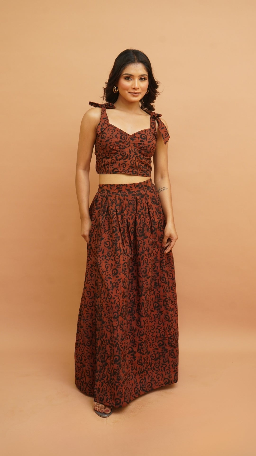 RUST BROWN BLACK BATIK PRINT CO-ORD SET