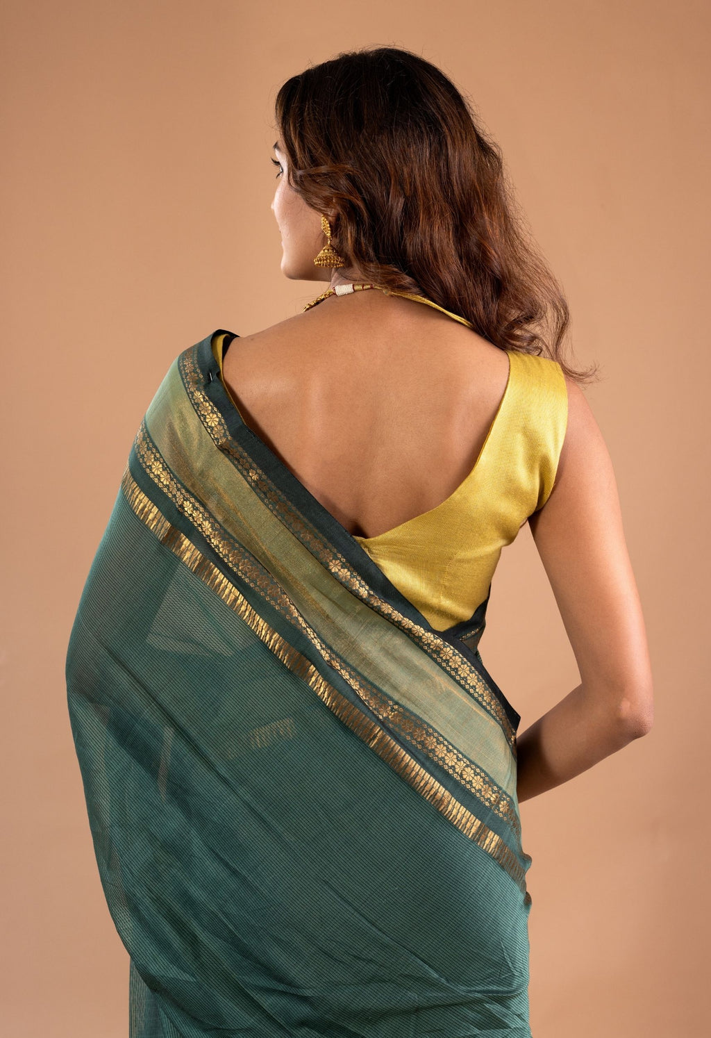 TURQOUISE GREEN ZARI BORDER MAHESHWARI SAREE