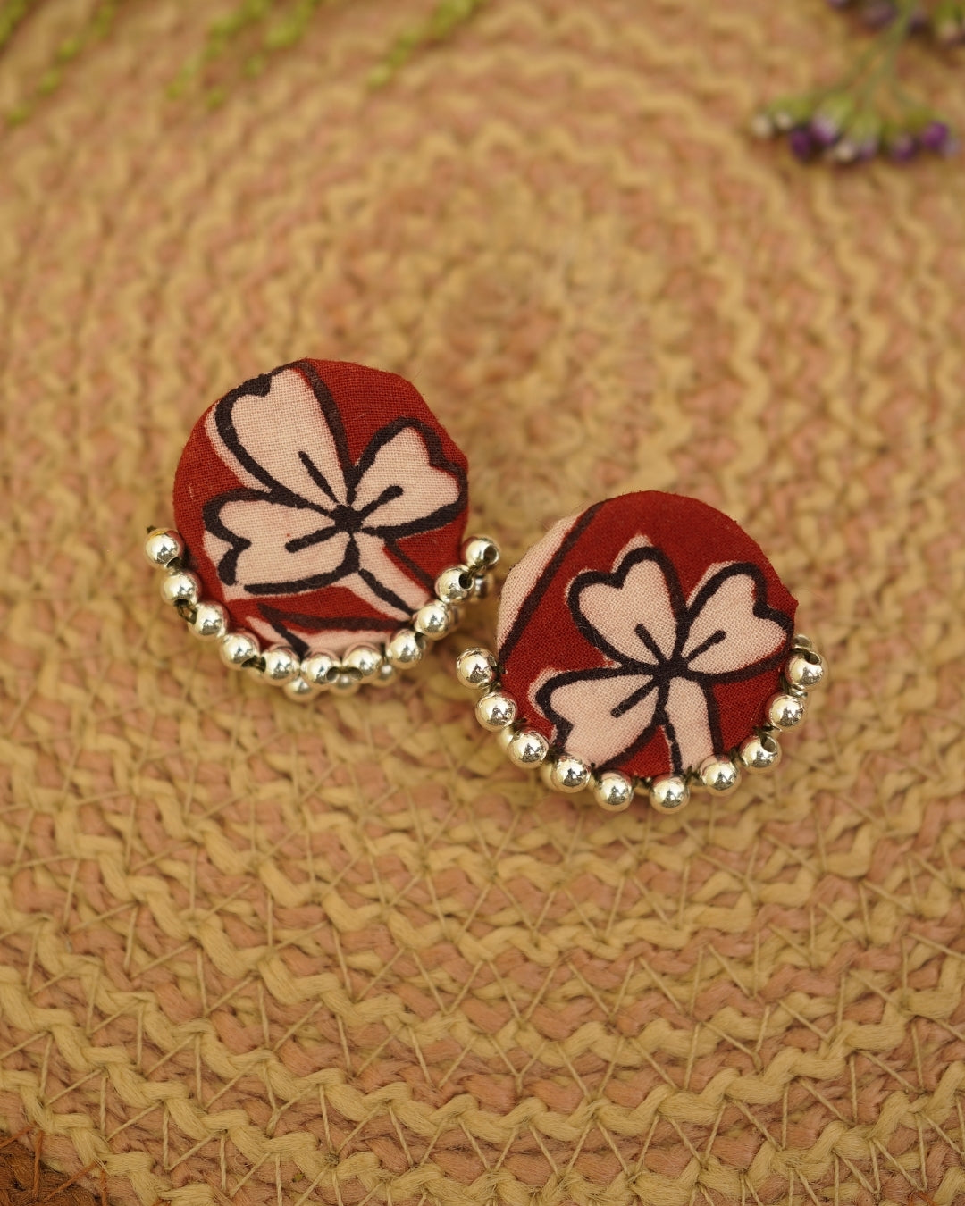 RED WHITE BAGH PRINT EARRING