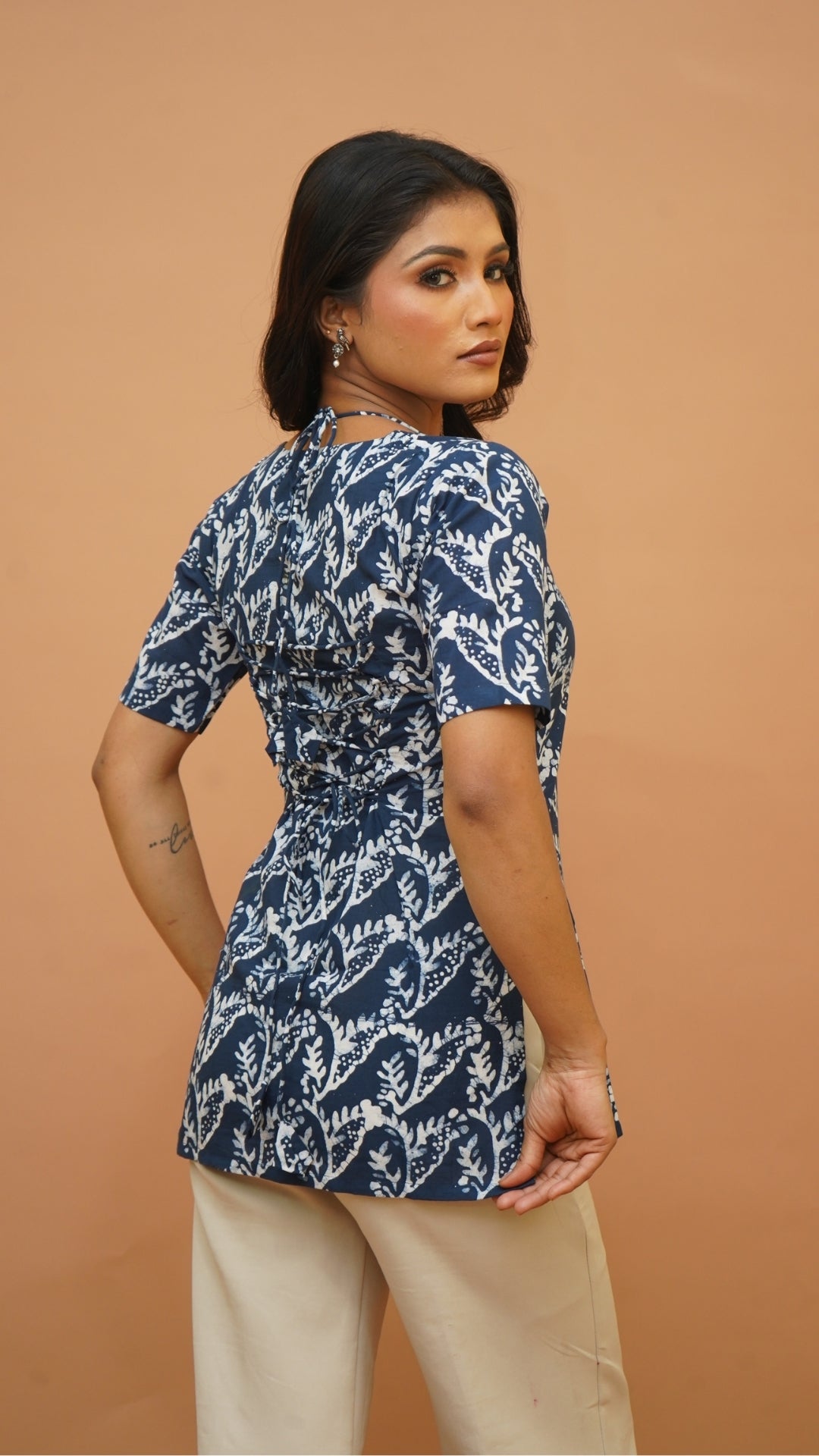 INDIGO WHITE BATIK PRINT SHORT KURTI