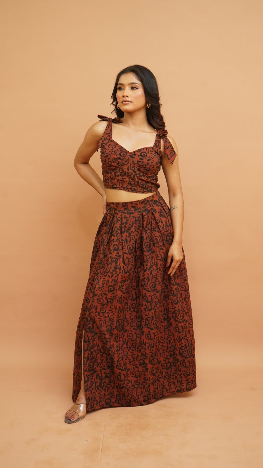 RUST BROWN BLACK BATIK PRINT CO-ORD SET