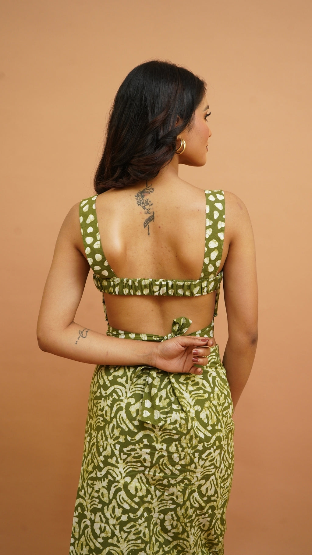 MEHENDI GREEN WHITE BATIK PRINT SKIRT SET