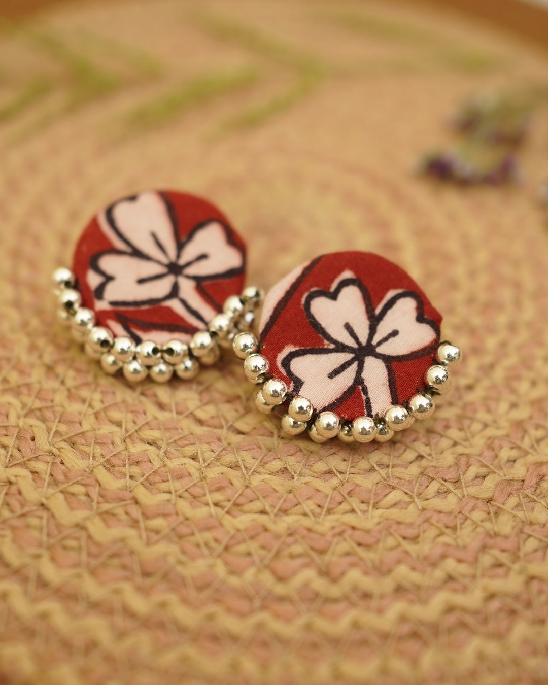 RED WHITE BAGH PRINT EARRING