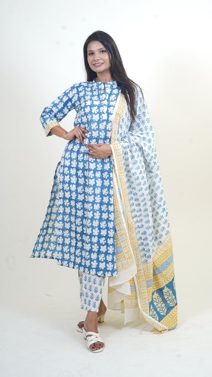 INDIGO YELLOW BAGH PRINT SUIT SET