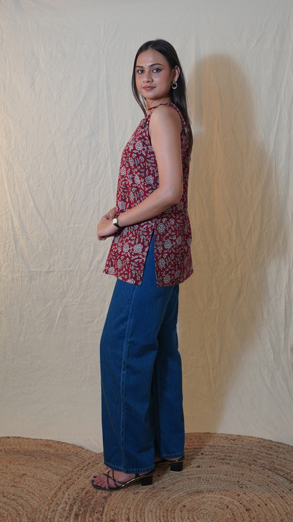 MAROON BAGH PRINT SHORT KURTI