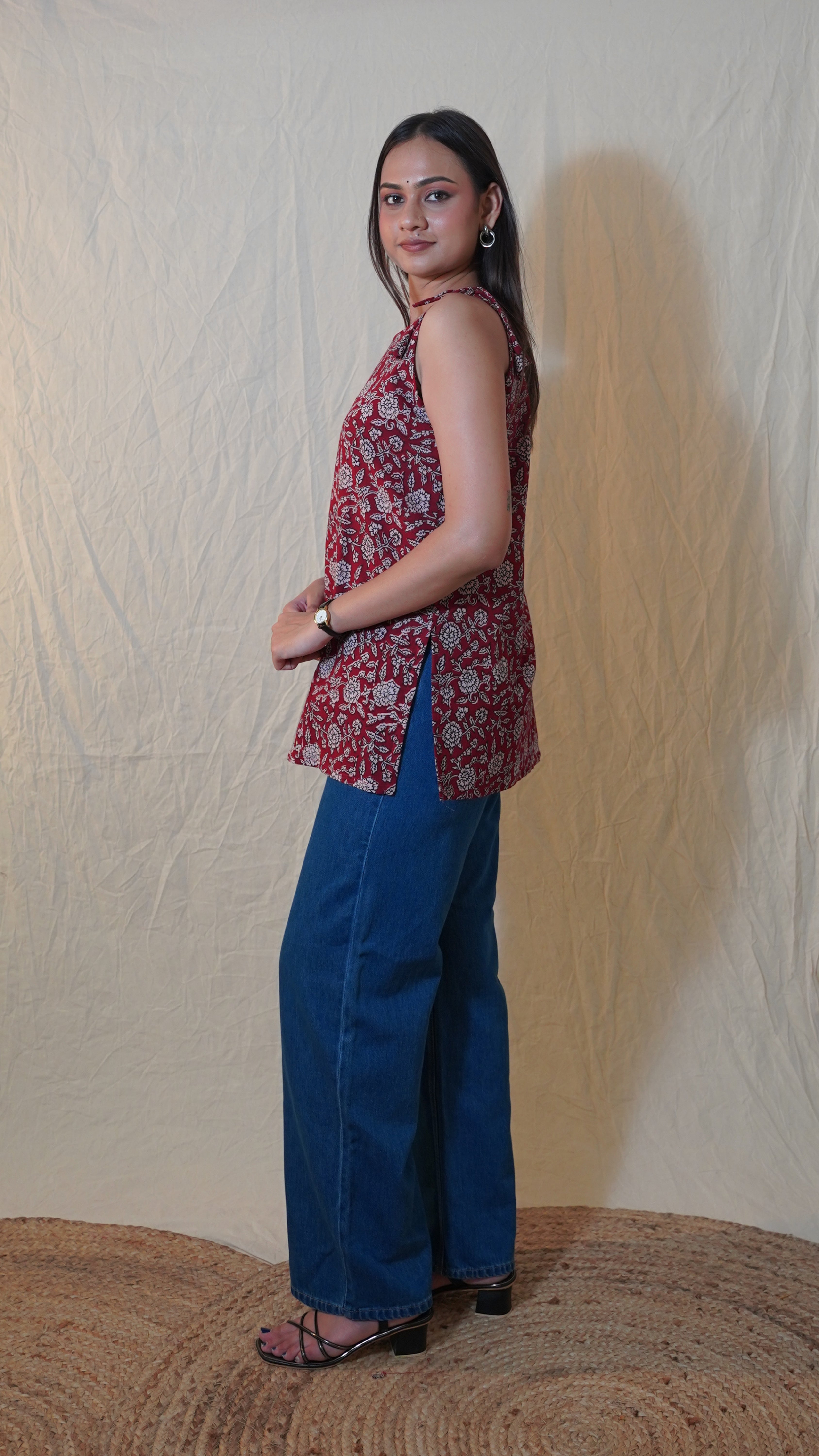 MAROON BAGH PRINT SHORT KURTI