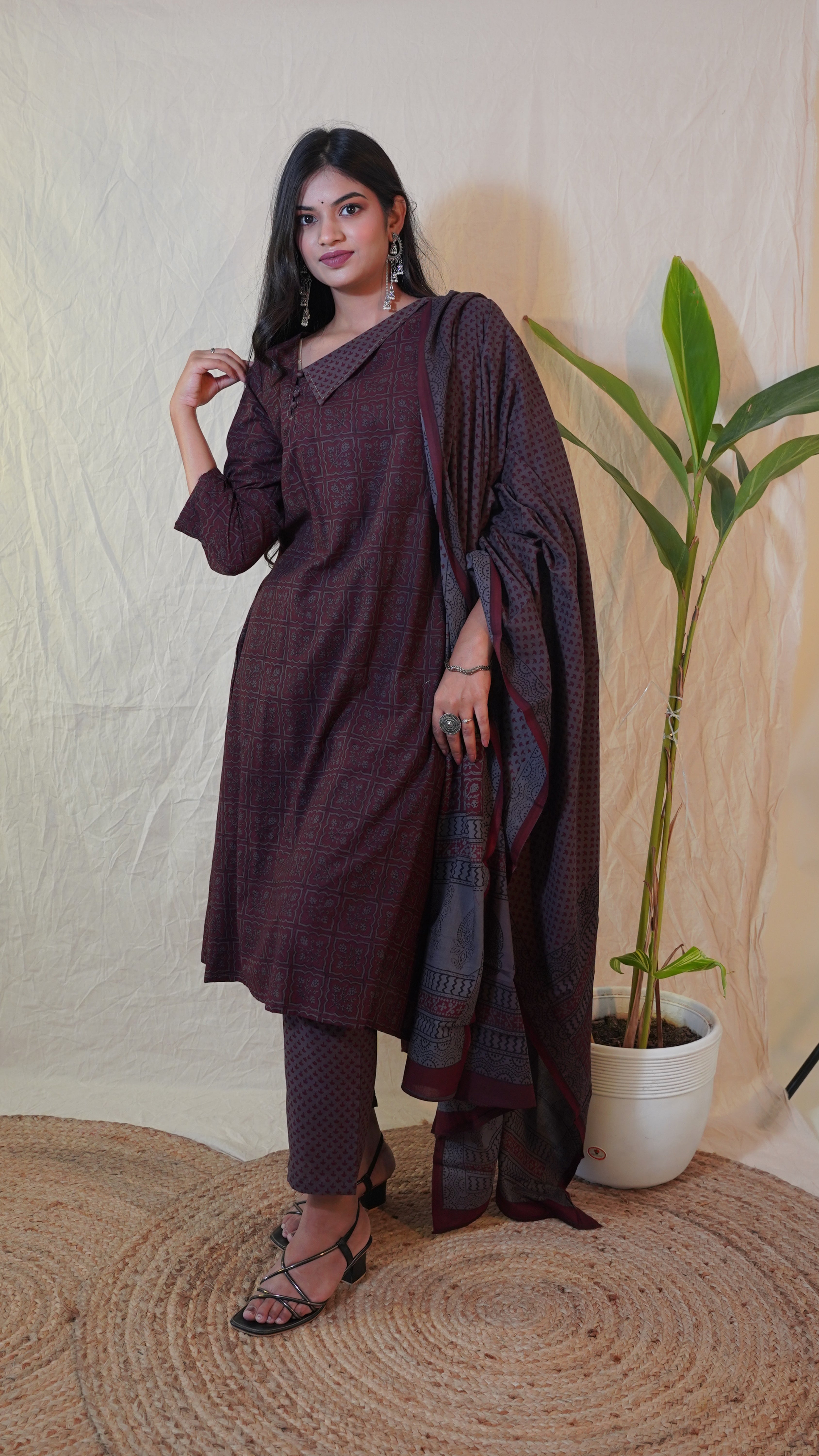 GREY MEGNDA  BAGH PRINT SUIT SET