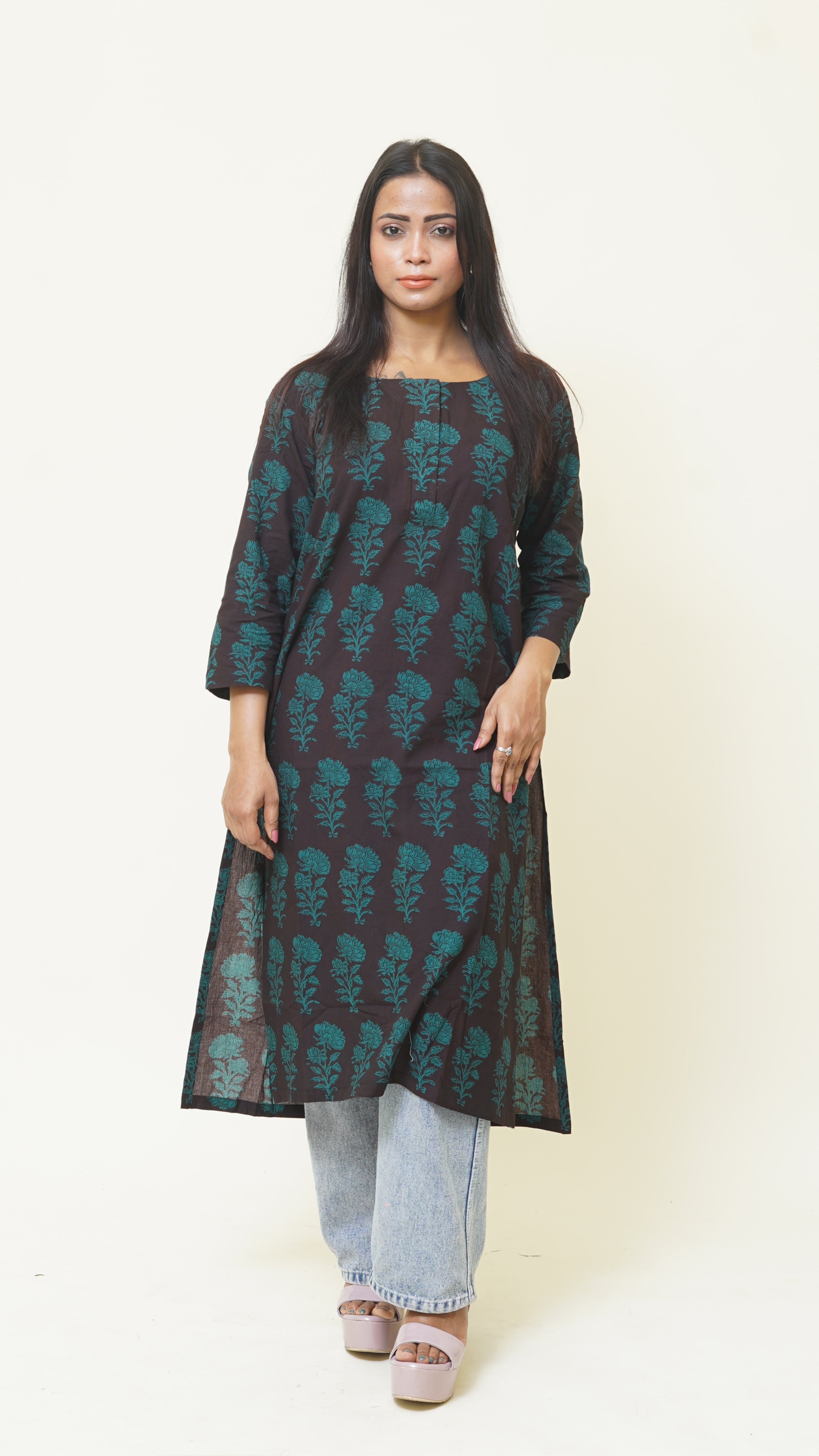 BLACK GREEN BAGH PRINT KURTA