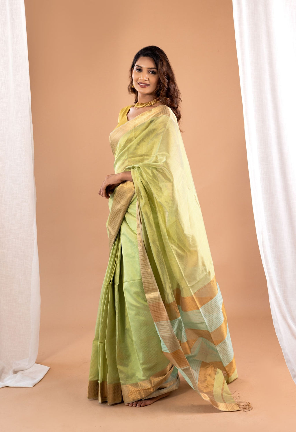 SAP GREEN BORDER MAHESHWARI SAREE