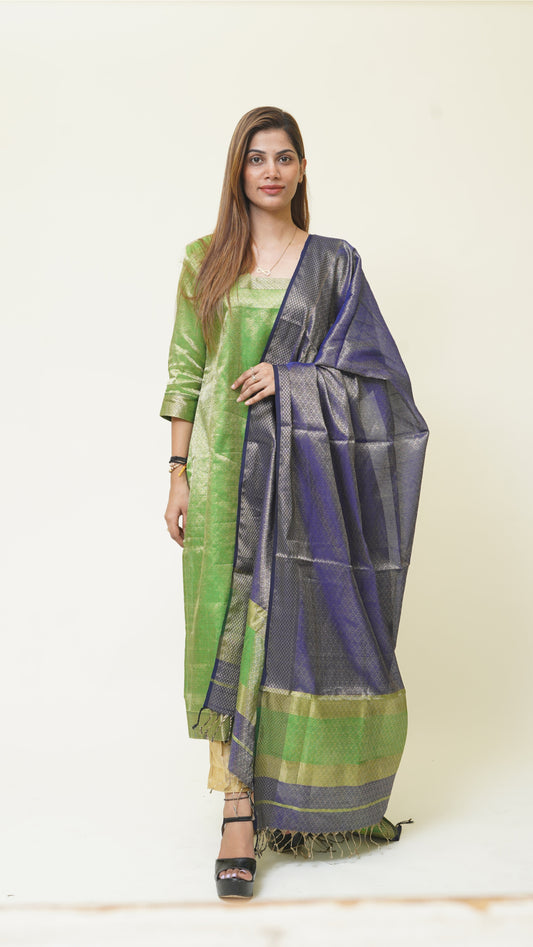 FOREST GREEN BROCADE MAHESHWARI  MAHESHWARI SUIT DUPATTA