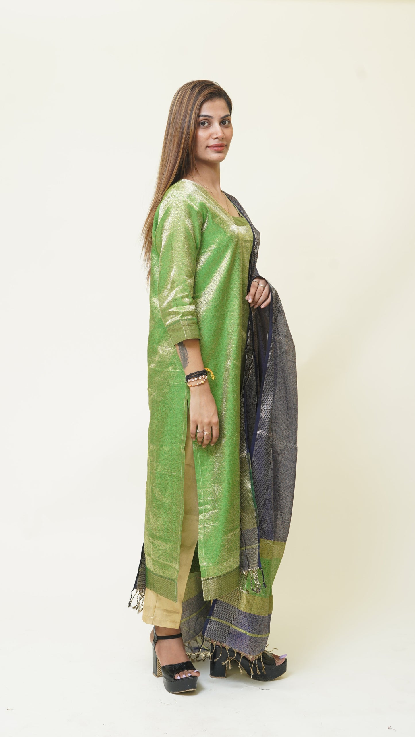 FOREST GREEN BROCADE MAHESHWARI  MAHESHWARI SUIT DUPATTA