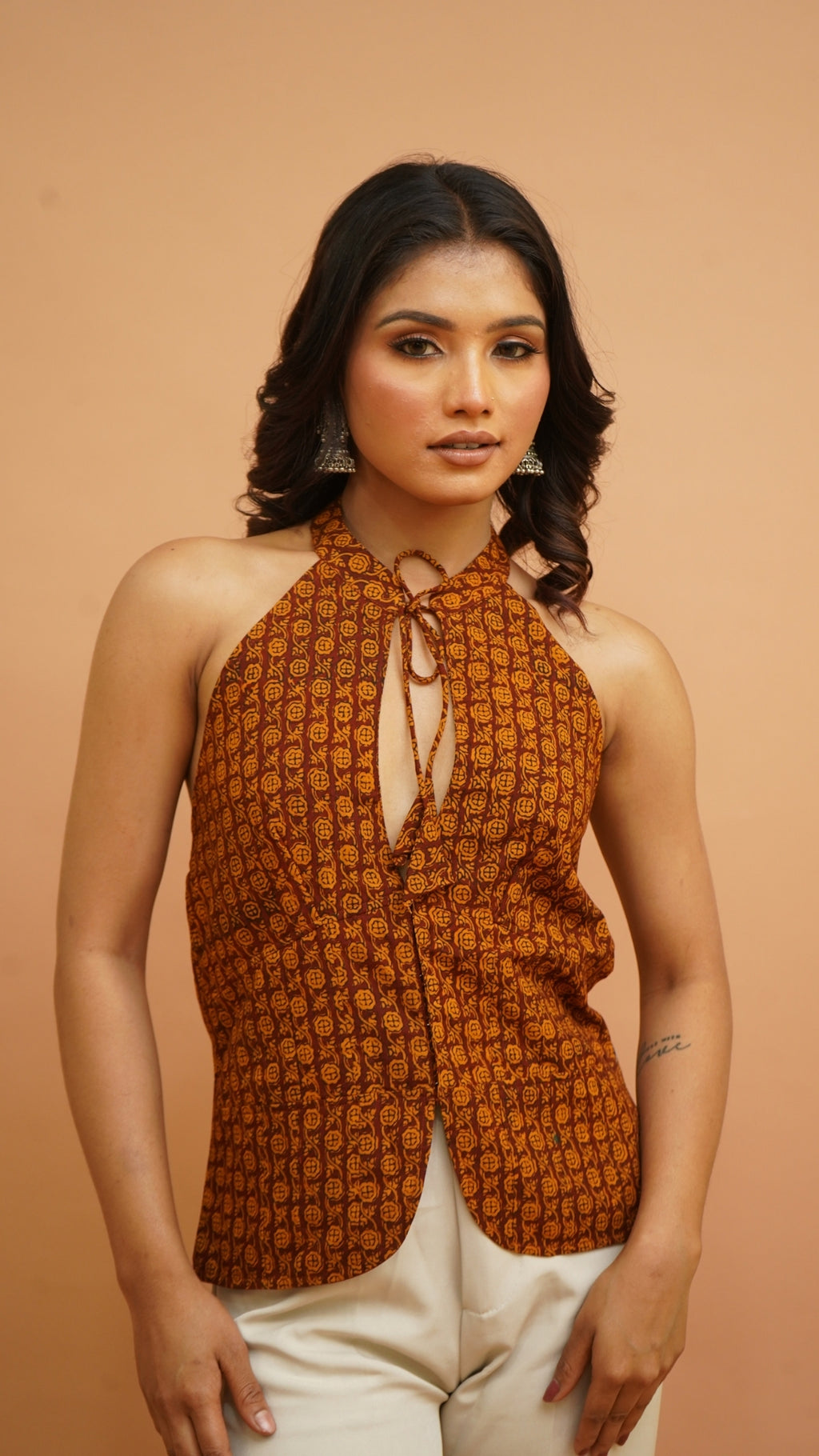 COFFE BROWN  YELLOW BAGH PRINT BRALETTE