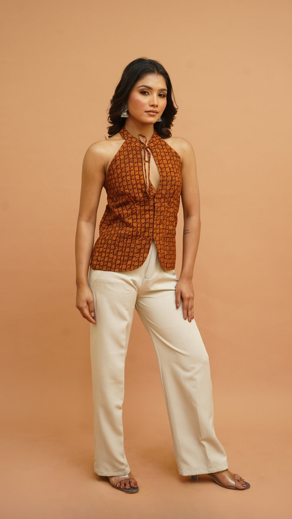 COFFE BROWN  YELLOW BAGH PRINT BRALETTE