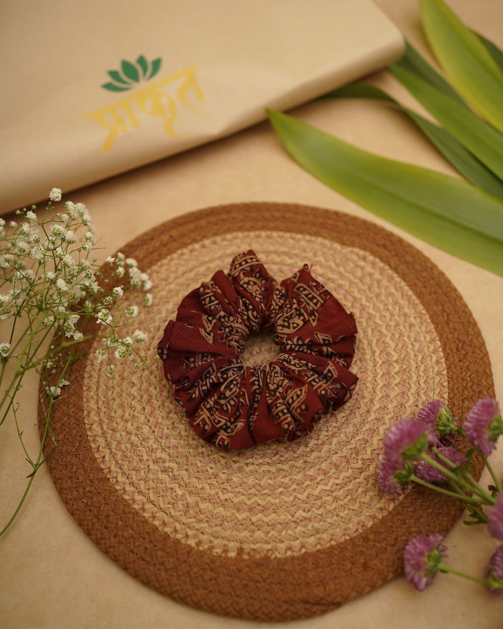 MAROON GOLD BAGH PRINT SCRUNCHIES